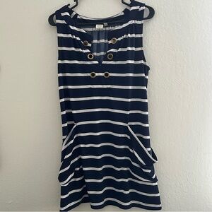 Navy & White Striped Sleeveless Dress